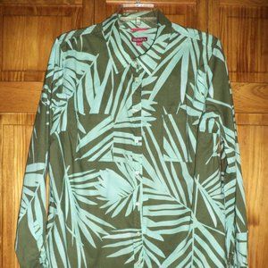 MERONA light & olive green print button front blouse sz XXL woman